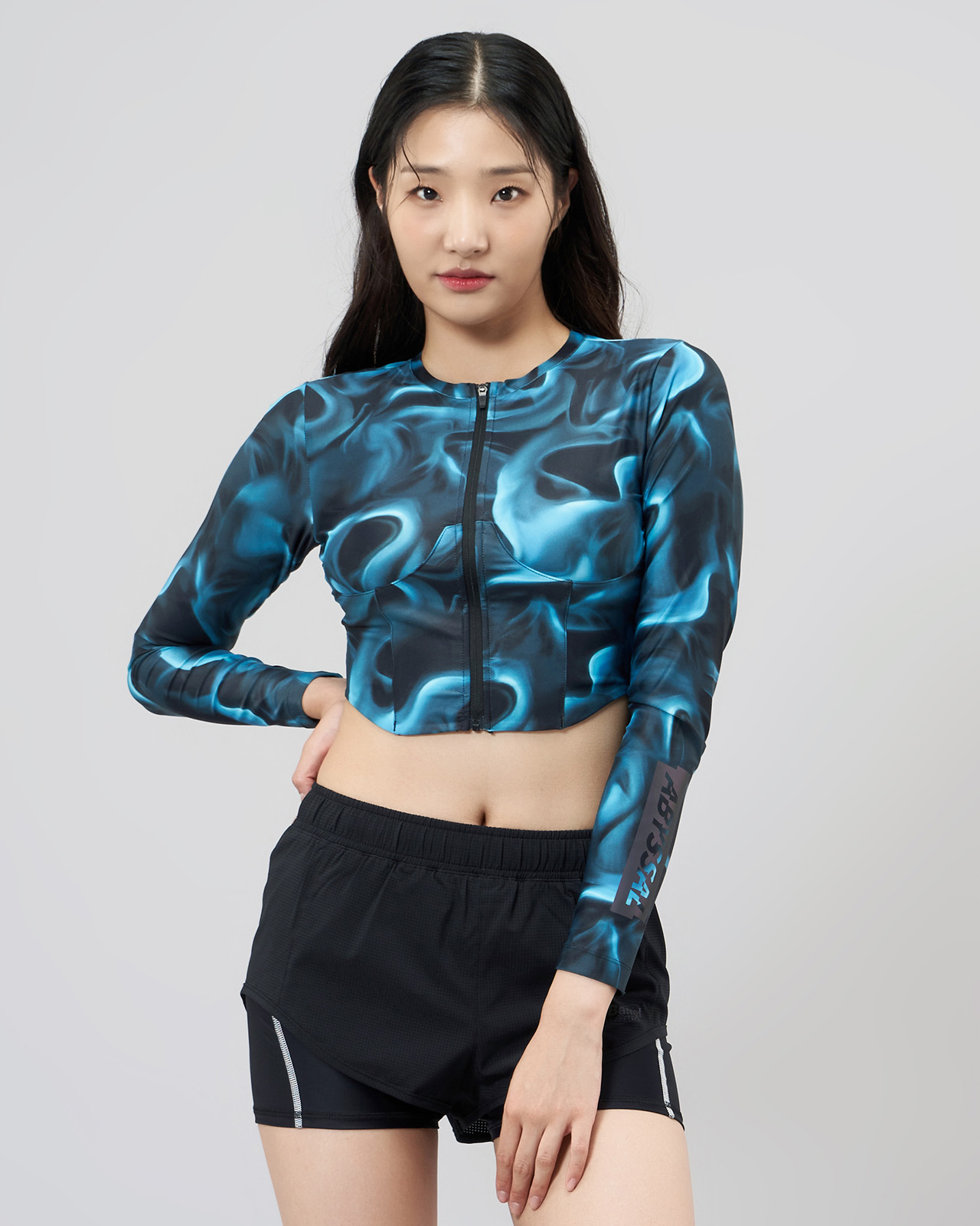 우먼 어비셜 크롭 집업 래쉬가드