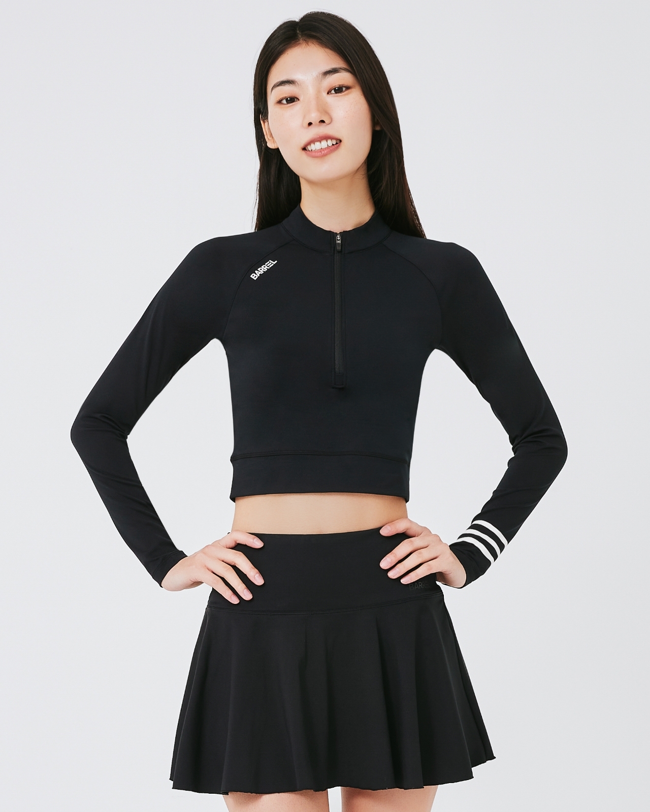 우먼 리조트 하프 집업 크롭 래쉬가드